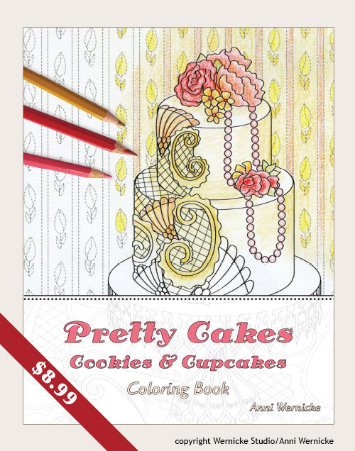 Coloring book for adults with fancy cake theme