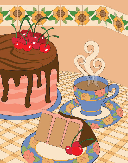 illustration of cherry cake