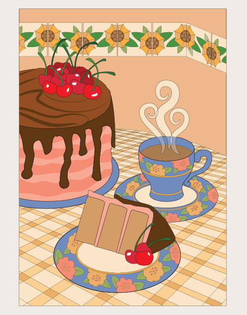 Chocolate cherry cake illustration