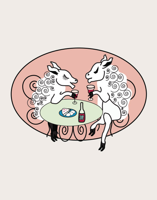 Sheep Drinking Wine